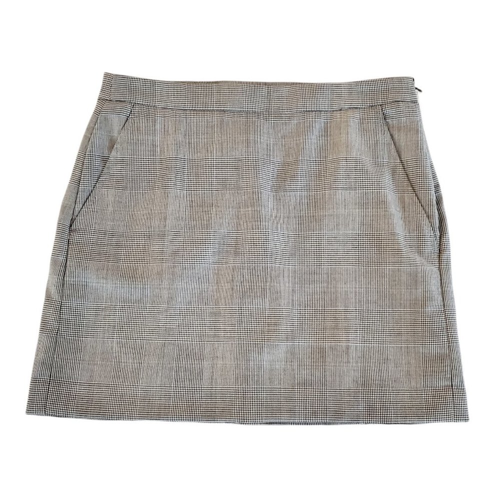 Theory Plaid Wool Mini Skirt, Grey Black Blue, 4